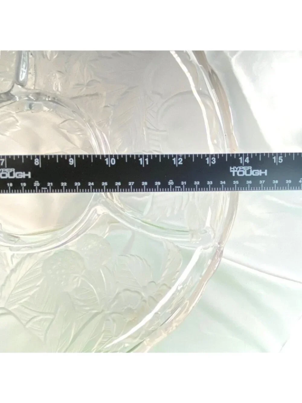 Glass Serving Platter With Raised Fruit & Leaf Design Scalloped Edges 14